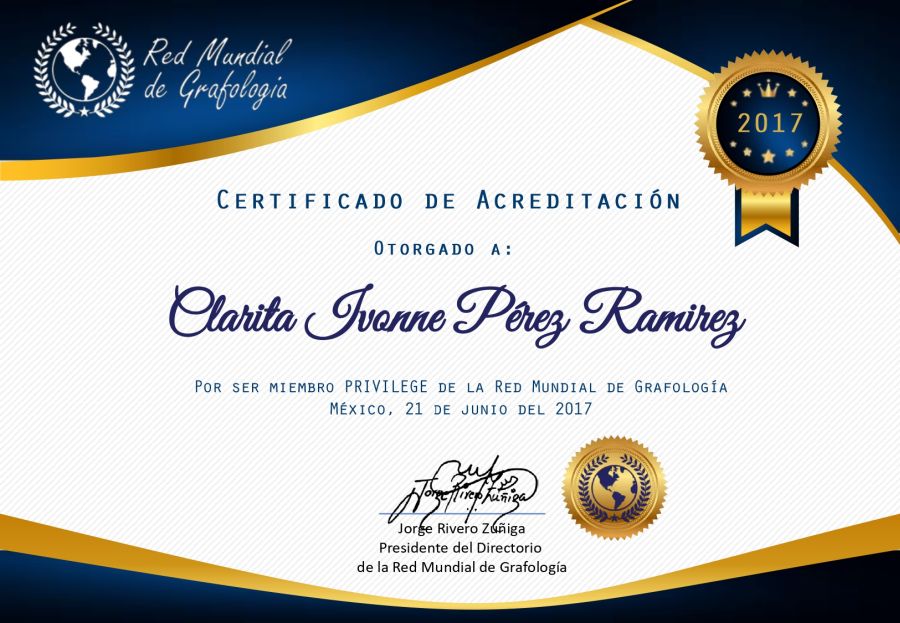 Certificado de Acreditación de Clarita Perez